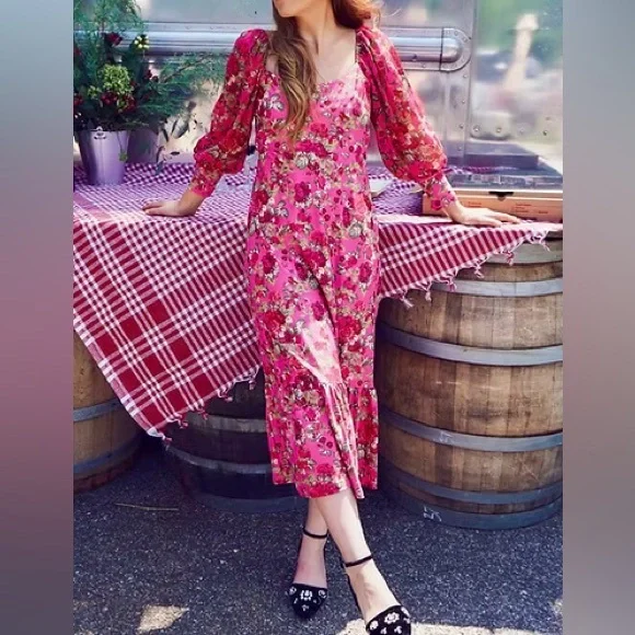 Smith & Quinn The Marigold Midi Dress Women Small Floral Balloon Sleeve Square N - Picture 13 of 13